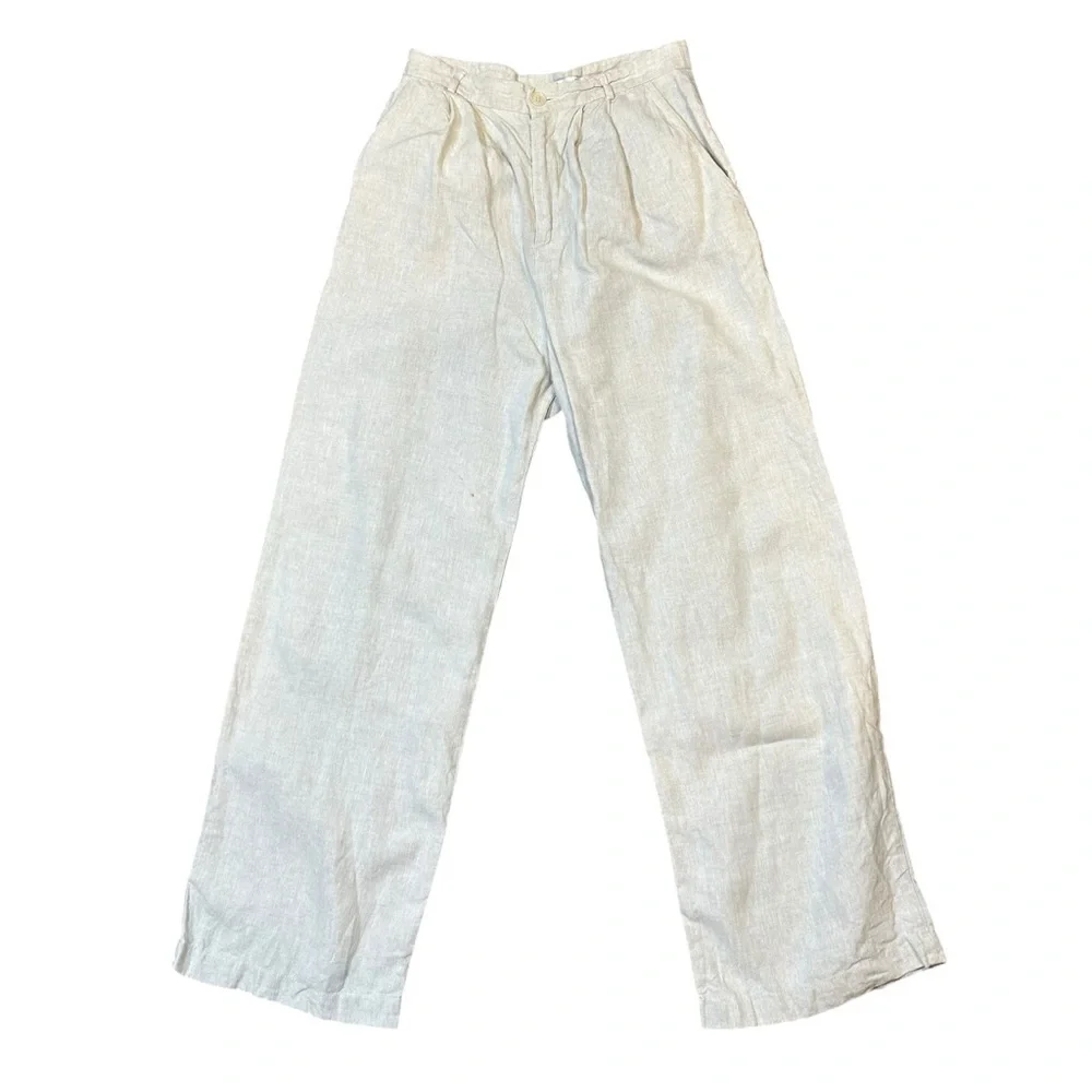 Reformation oatmeal linen vesta wide leg pleated trouser pants size 8 career - Picture 2 of 14